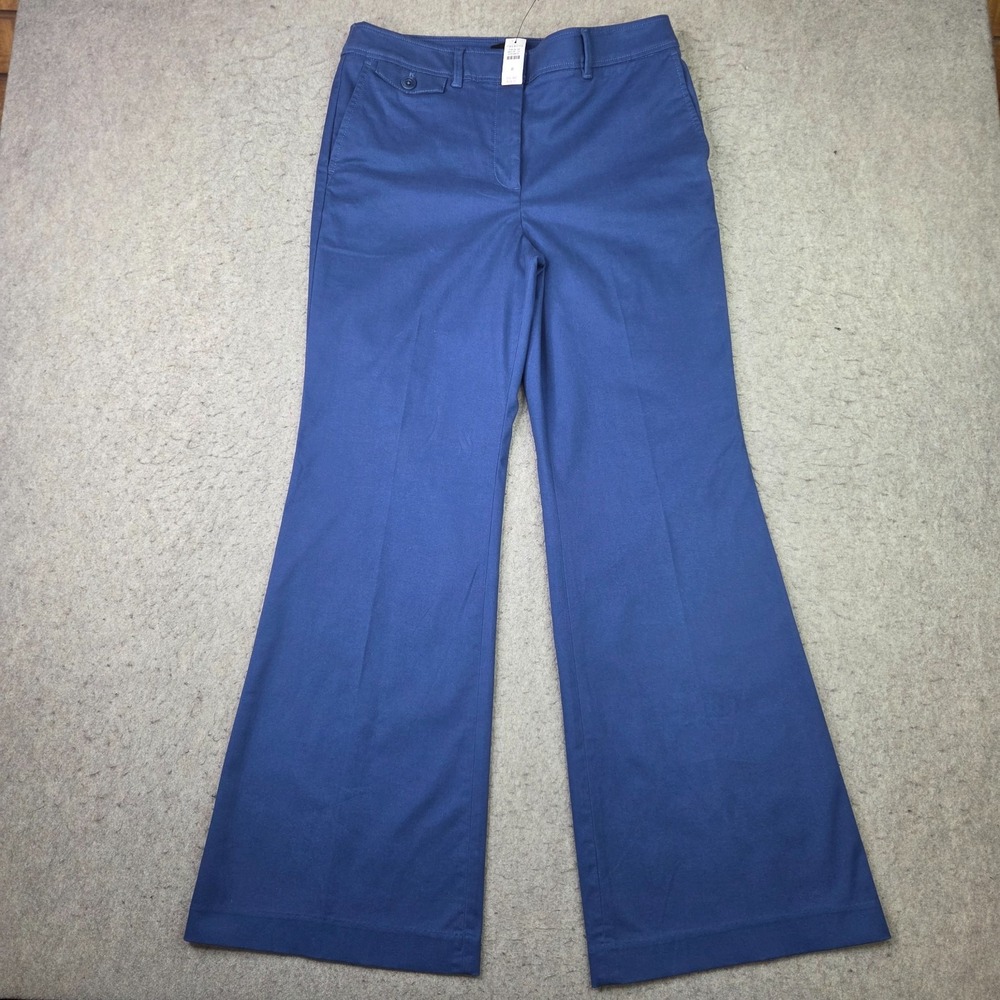 Talbots Khaki Pants Womens 8 Blue High Rise Flare Wide Leg Business NEW